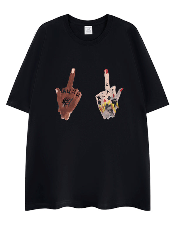 Gesture Print Cotton Short-sleeved Oversize Top