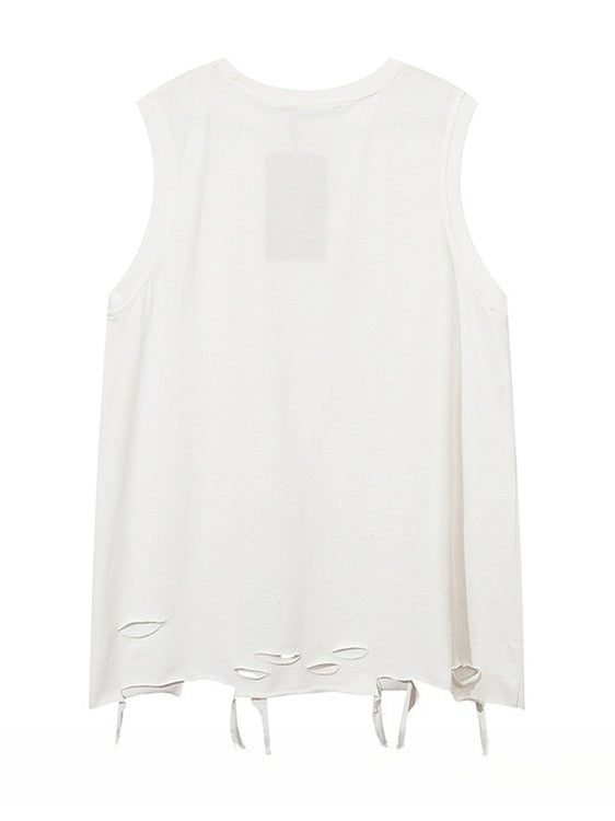 Hiphop Ripped Fringed Sleeveless T-shirt Vest