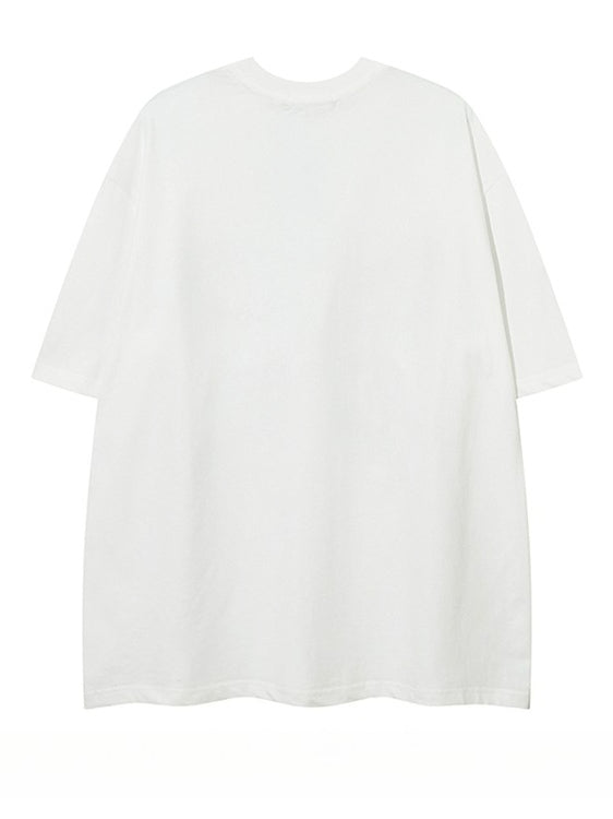 Hiphop Necklace with Butterfly Print Loose Short-sleeved T-shirt