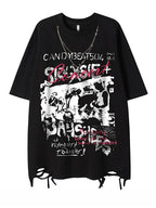 Hip Hop Rock Ripped Short Sleeve Top