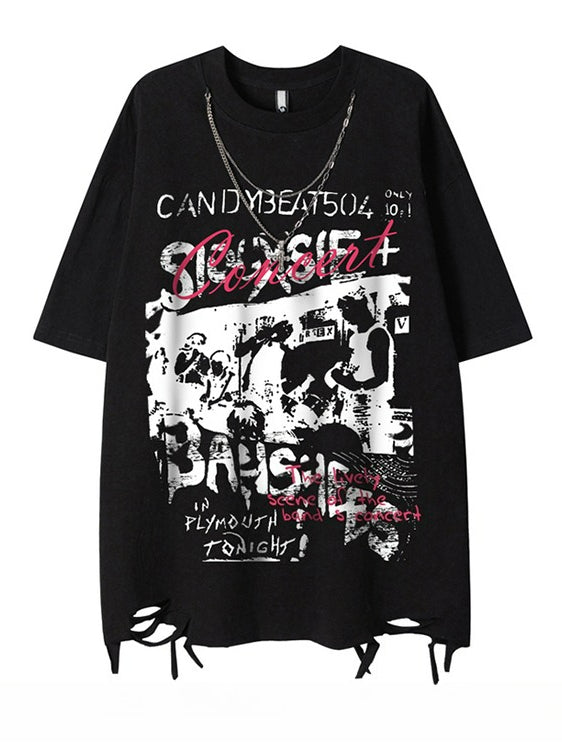 Hip Hop Rock Ripped Short Sleeve Top