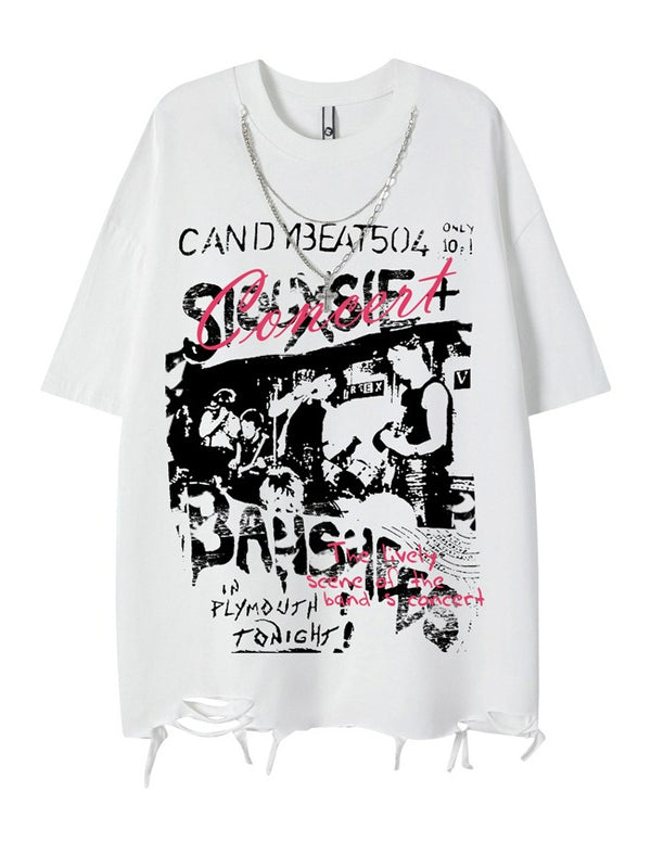 Hip Hop Rock Ripped Short Sleeve Top