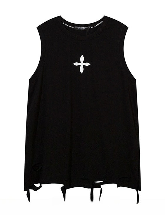 Hiphop Ripped Fringed Sleeveless T-shirt Vest