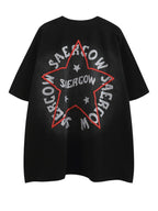 Hiphop Vintage Star Print Loose Short Sleeve T-Shirt