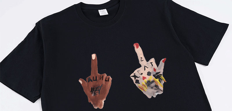 Gesture Print Cotton Short-sleeved Oversize Top