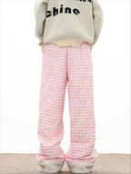 Lamb Wool Splicing Plaid Cotton Pants