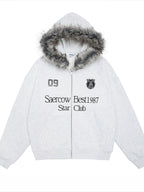 Fleece Thickened Fur Neck Hooded Cardigan