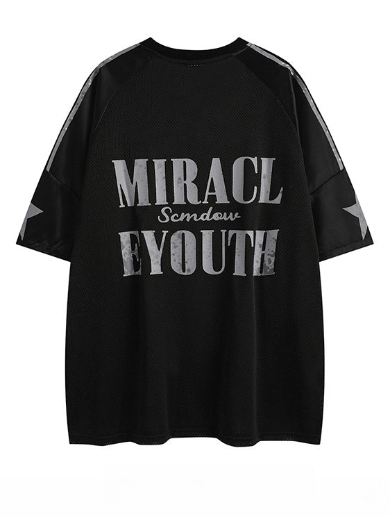 Vintage Jersey V-neck Mesh Short-sleeved T-shirt