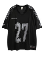 Vintage Jersey V-neck Mesh Short-sleeved T-shirt