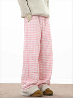 Lamb Wool Splicing Plaid Cotton Pants