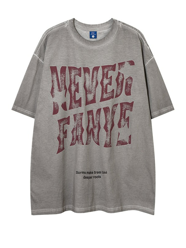 Vintage Letter Print Loose Short Sleeve T-Shirt