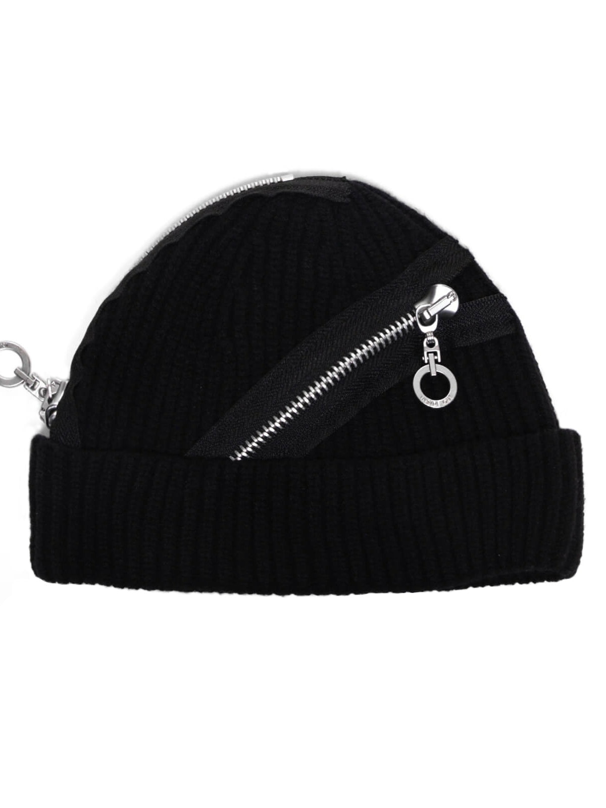 Zipper Black Knitted Hat