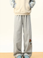 Dachshund Puppy Embroidered Fleece Sweatpants Wide Leg Casual Pants