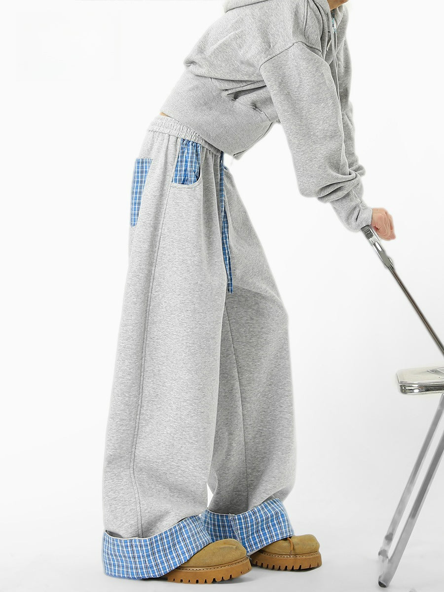 Retro Contrasting Color Plaid Splicing Sweatpants