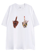 Gesture Print Cotton Short-sleeved Oversize Top