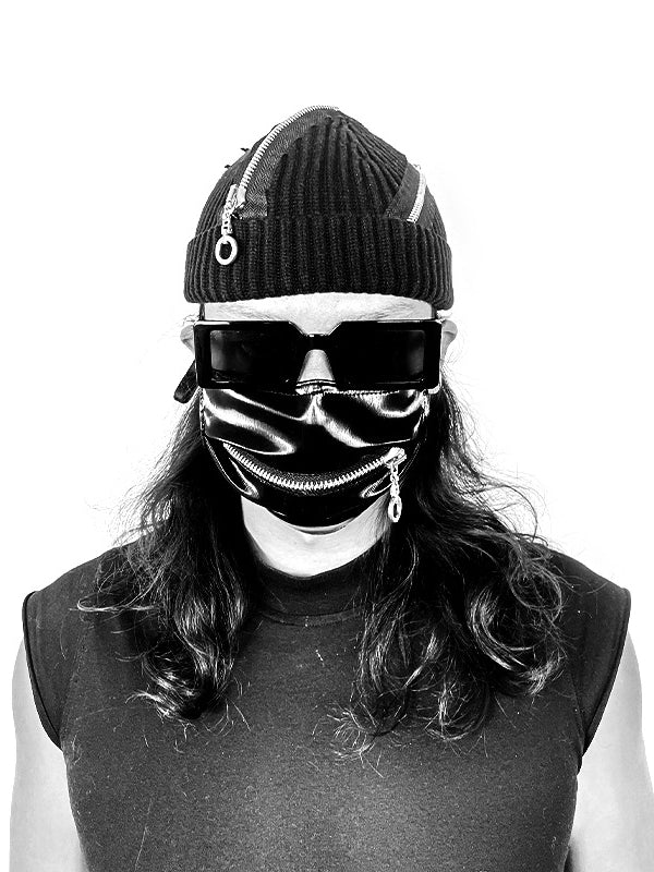 Zipper Black Knitted Hat