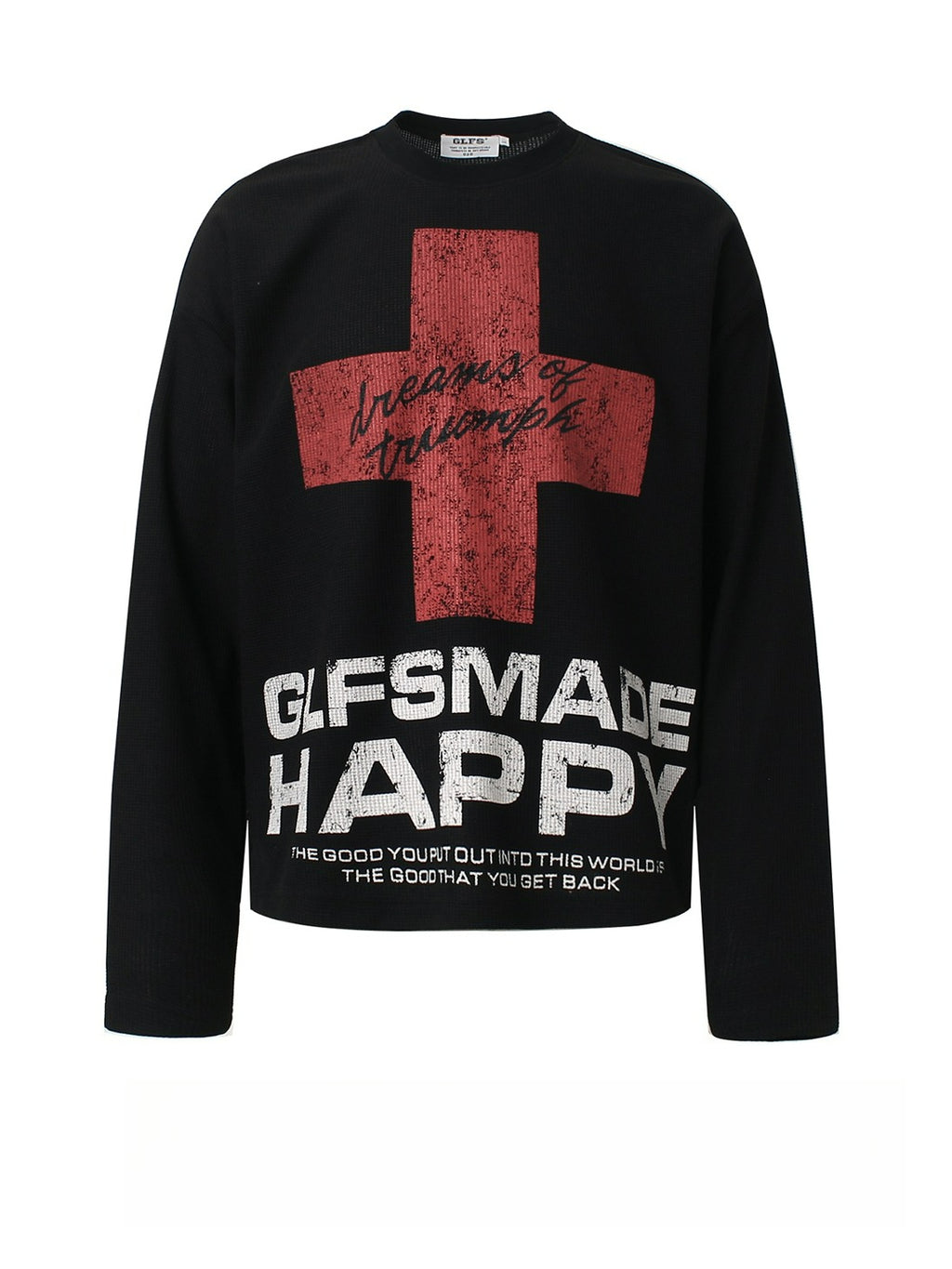 Cross Letter Graffiti Print Loose Long Sleeve T-Shirt
