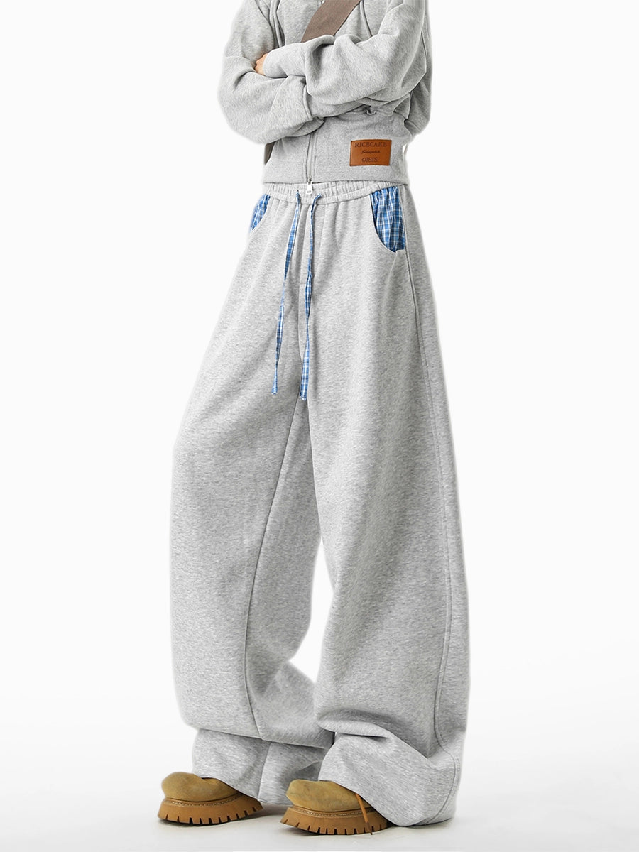 Retro Contrasting Color Plaid Splicing Sweatpants