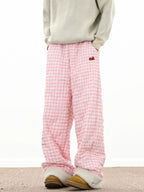 Lamb Wool Splicing Plaid Cotton Pants