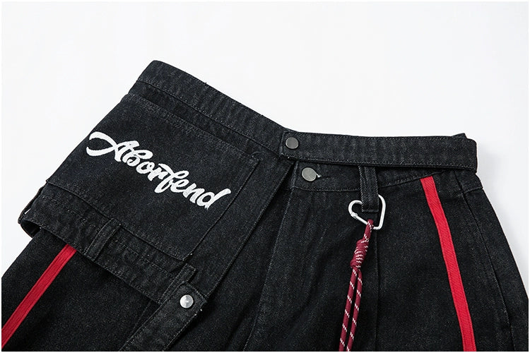 Strap-on Embroidered Letter Jeans