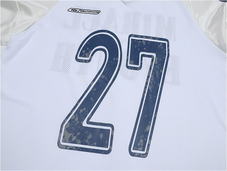 Vintage Jersey V-neck Mesh Short-sleeved T-shirt