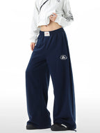 Letter Embroidered Scimitar Sweatpants Elastic Waist Wide-leg Pants