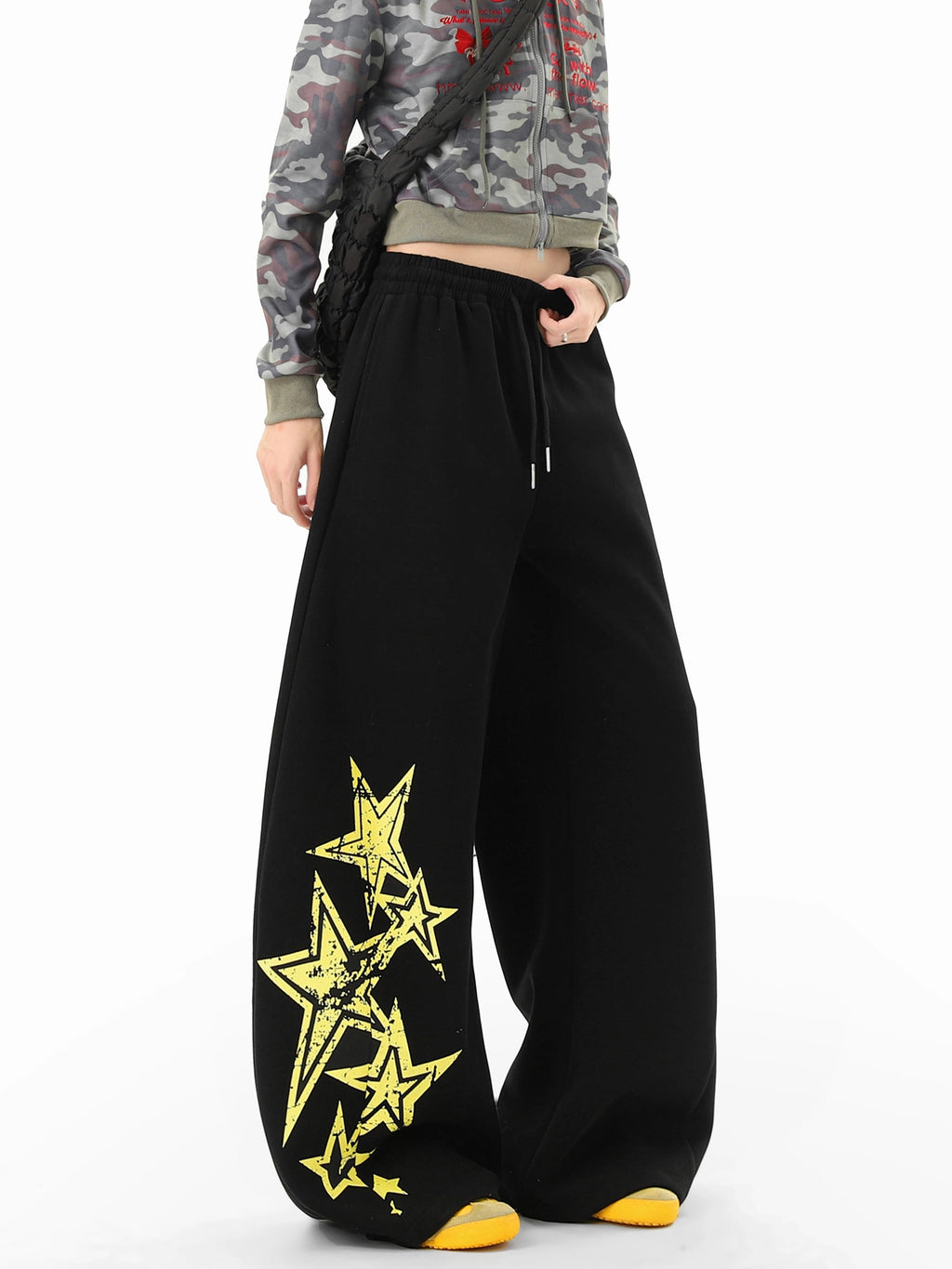 Star Print Fleece Sweatpants Loose Wide-leg Pants