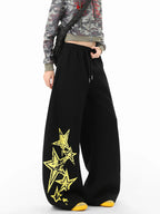 Star Print Fleece Sweatpants Loose Wide-leg Pants