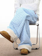 Lamb Wool Splicing Plaid Cotton Pants