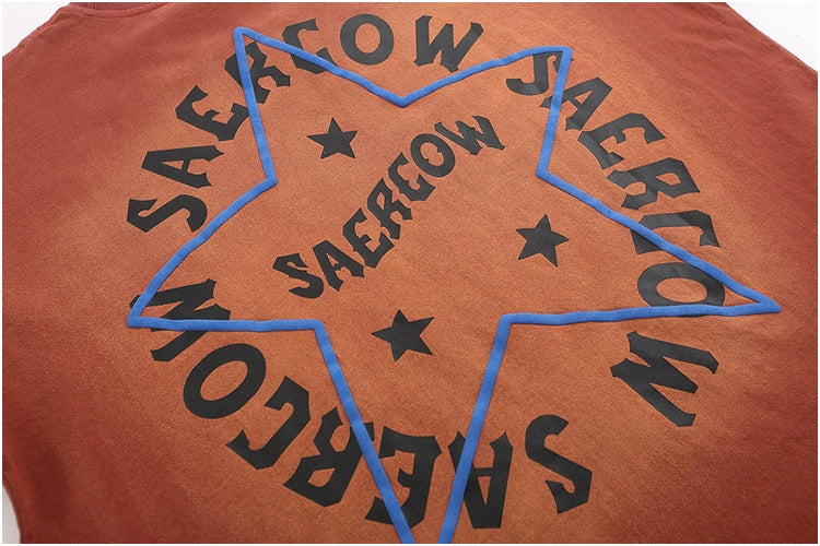 Hiphop Vintage Star Print Loose Short Sleeve T-Shirt