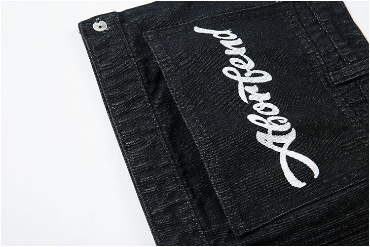 Strap-on Embroidered Letter Jeans