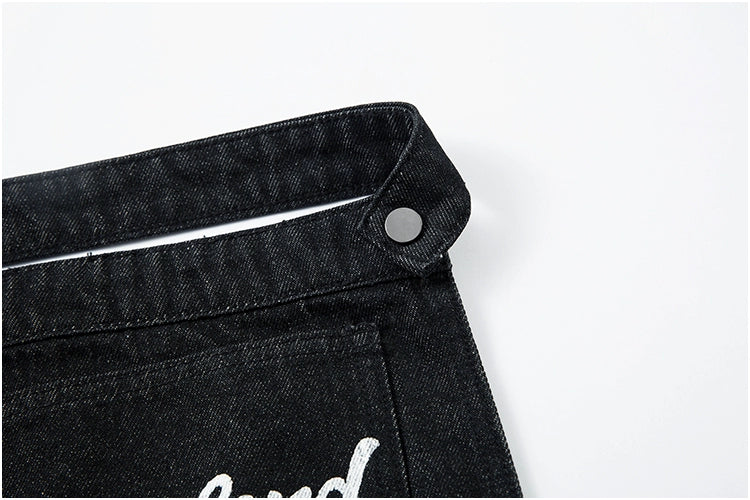 Strap-on Embroidered Letter Jeans