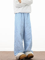 Lamb Wool Splicing Plaid Cotton Pants
