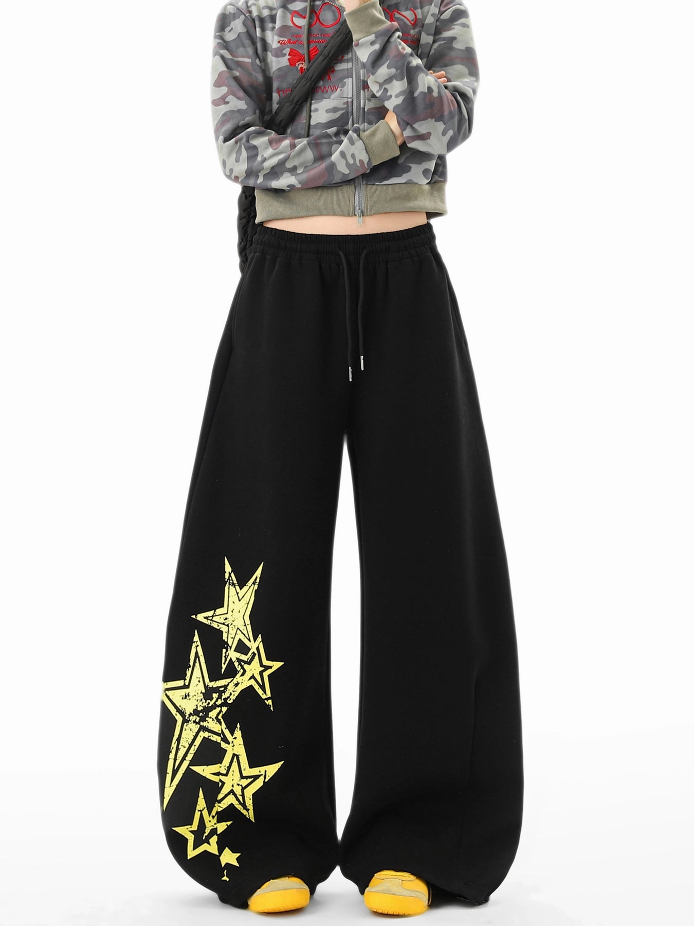 Star Print Fleece Sweatpants Loose Wide-leg Pants