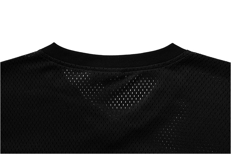 777 Mesh Hollow V-Neck Long Sleeve Top