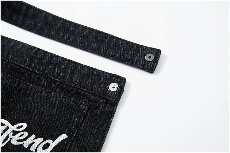 Strap-on Embroidered Letter Jeans