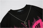 Hiphop Necklace with Butterfly Print Loose Short-sleeved T-shirt