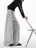 Letter Embroidered Scimitar Sweatpants Elastic Waist Wide-leg Pants