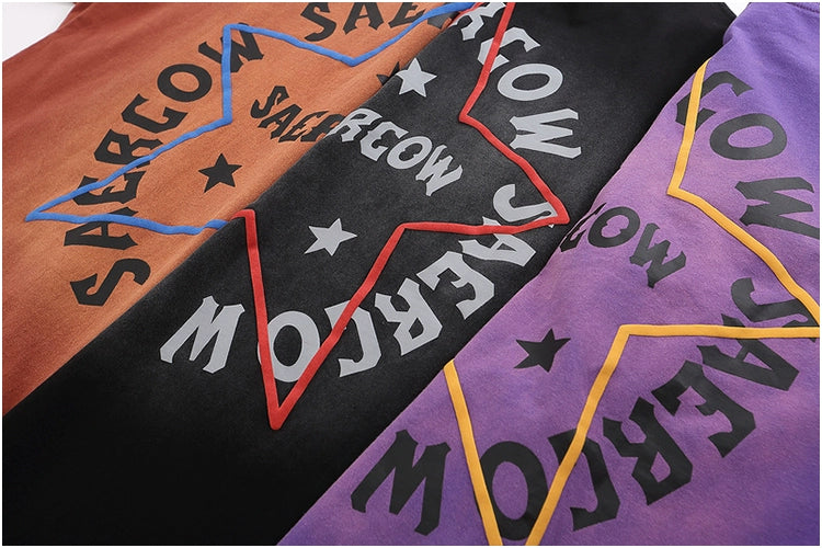 Hiphop Vintage Star Print Loose Short Sleeve T-Shirt