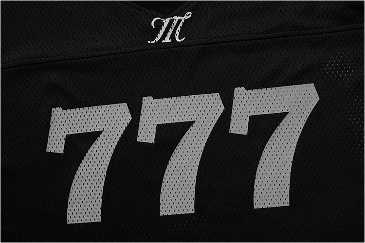 777 Mesh Hollow V-Neck Long Sleeve Top