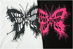 Hiphop Necklace with Butterfly Print Loose Short-sleeved T-shirt