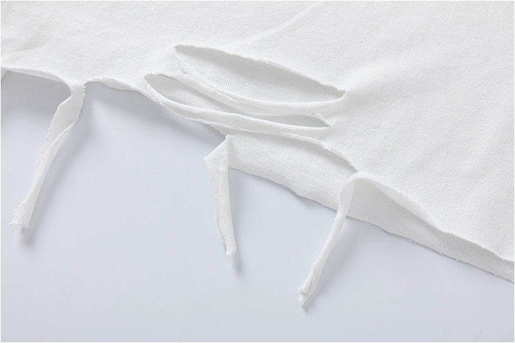 Hip Hop Rock Ripped Short Sleeve Top