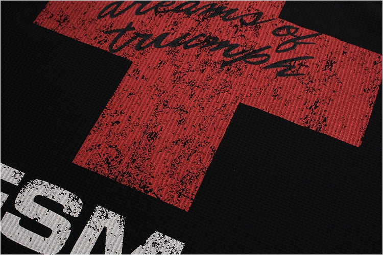 Cross Letter Graffiti Print Loose Long Sleeve T-Shirt