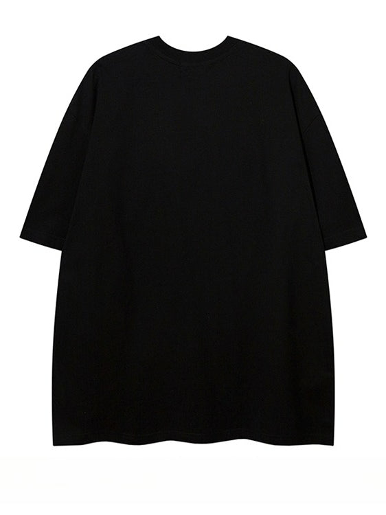 Hiphop Necklace with Butterfly Print Loose Short-sleeved T-shirt