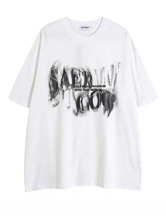 Cotton Letter Print Loose Short-sleeved T-shirt