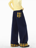 Retro Contrasting Color Plaid Splicing Sweatpants