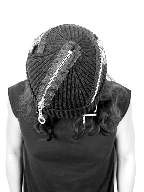 Zipper Black Knitted Hat