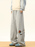 Dachshund Puppy Embroidered Fleece Sweatpants Wide Leg Casual Pants